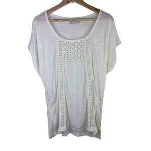 Hinge Women's Size L Cream Crochet Lace Trim Viscose T-Shirt